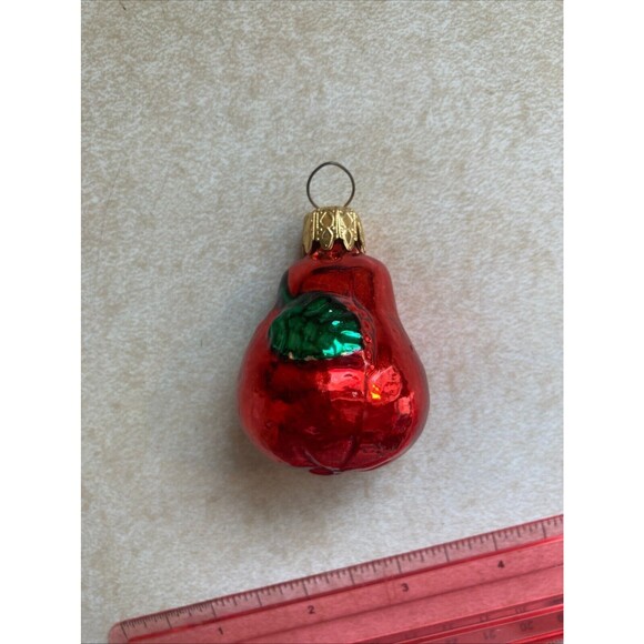Vtg Lot 6 Fruit Glass Christmas Ornament Set Plum Grape 2 Pears Strawberry Apple - Picture 3 of 12
